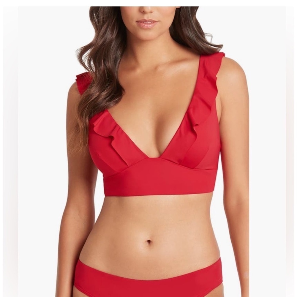 Vibrant Red Ruffle Bikini Top and Bottom